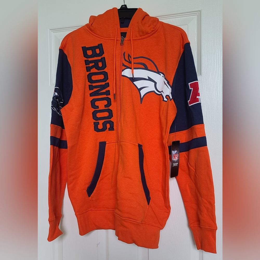 NFL Denver Broncos Orange and Blue Zip Up Sweater